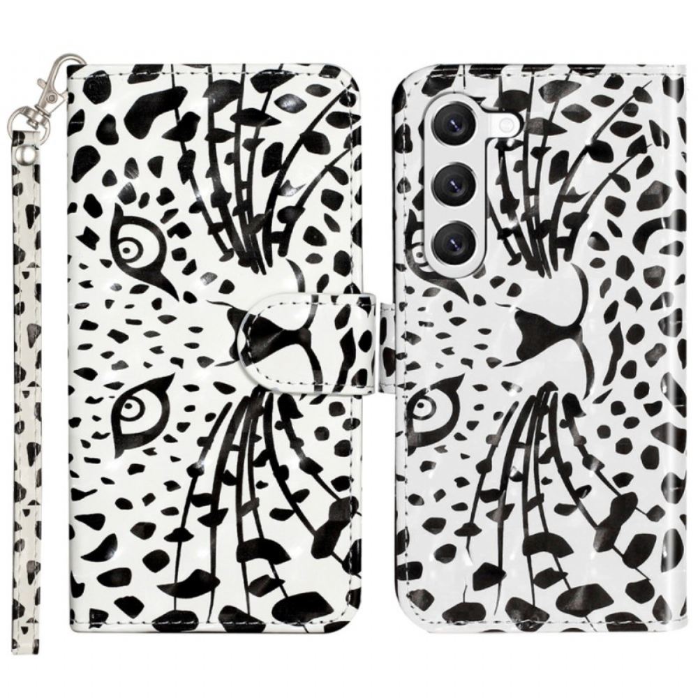 Kožený Kryt Samsung Galaxy S24 5g Hlava Leoparda Se Šňůrkou