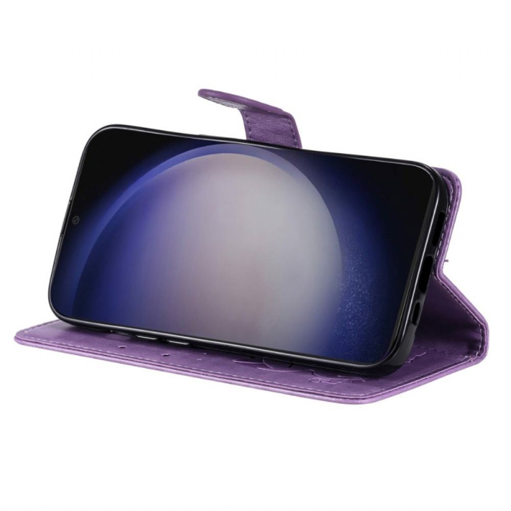 Kožený Kryt Samsung Galaxy S24 5g Kočka A Včely S Popruhem