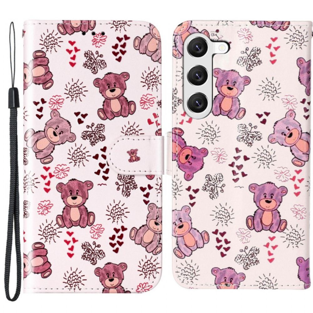 Kožený Kryt Samsung Galaxy S24 5g Malí Medvídci S Popruhem