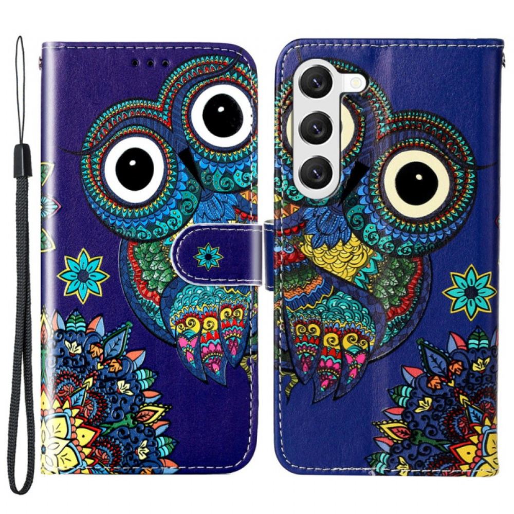 Kožený Kryt Samsung Galaxy S24 5g Modrá Sova S Popruhem