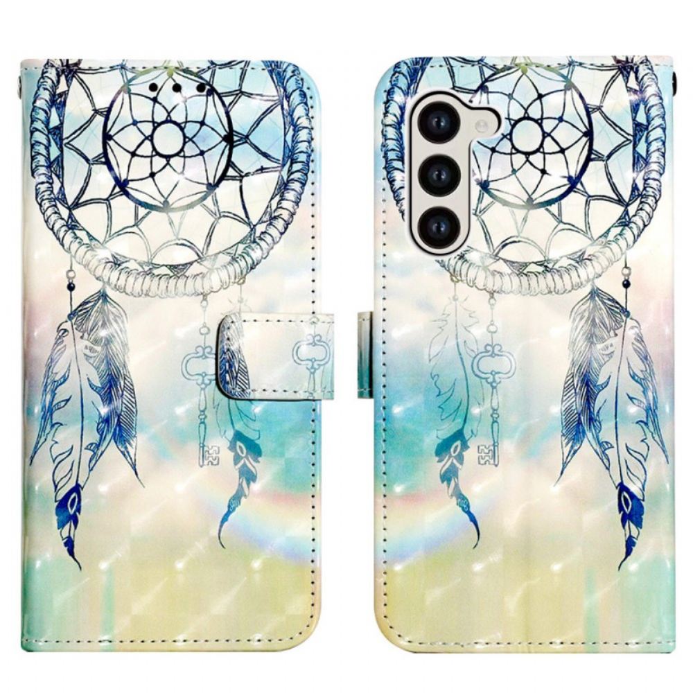Kožený Kryt Samsung Galaxy S24 5g Modrý Akvarelový Lapač Snů