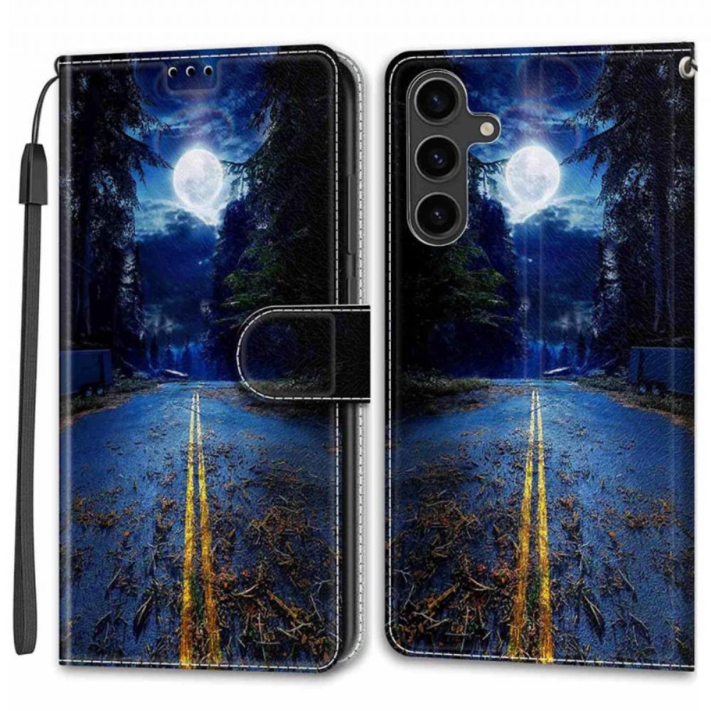 Kožený Kryt Samsung Galaxy S24 5g Noční Cesta V Lanière