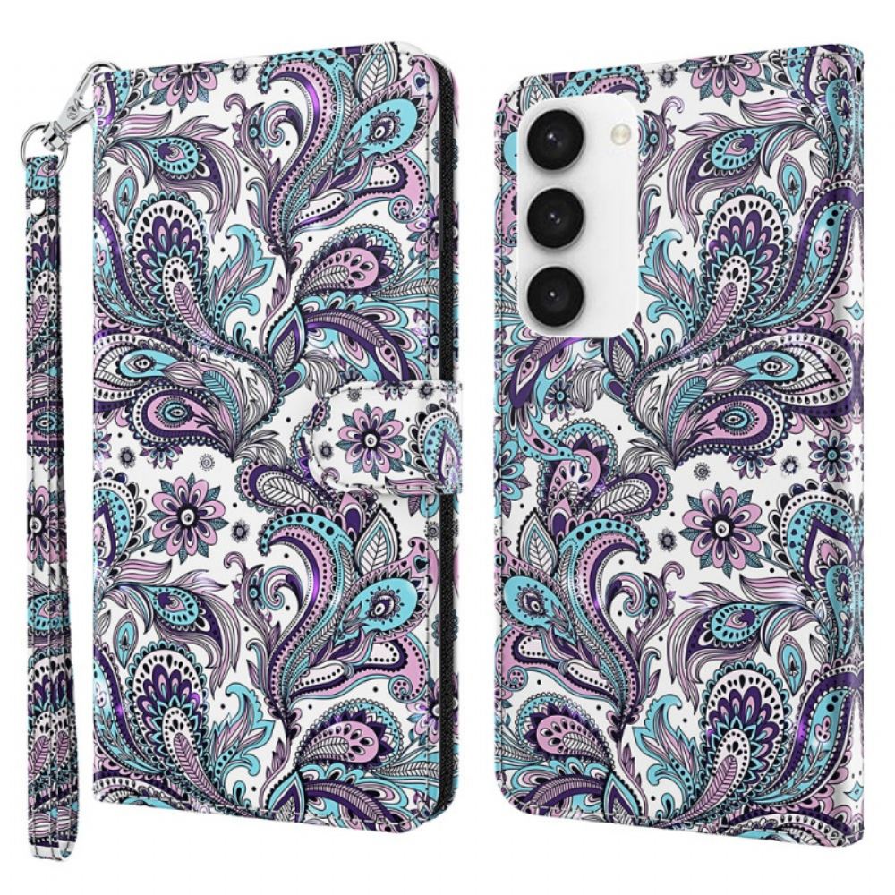 Kožený Kryt Samsung Galaxy S24 5g Paisleyův Vzor S Popruhem