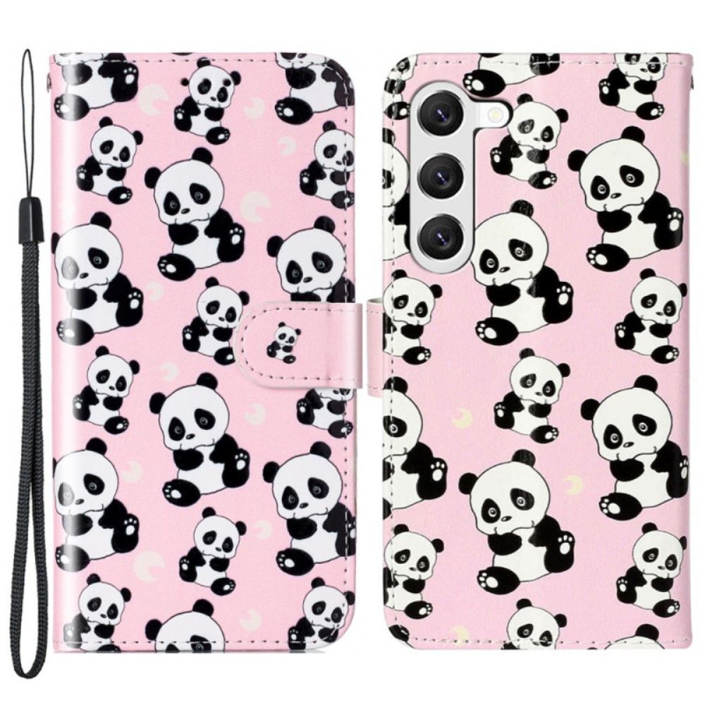 Kožený Kryt Samsung Galaxy S24 5g Panda Vzor S Popruhem