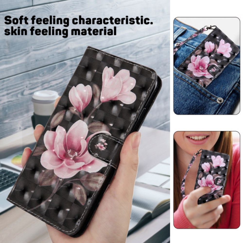 Kožený Kryt Samsung Galaxy S24 5g Růžový Květinový Pásek