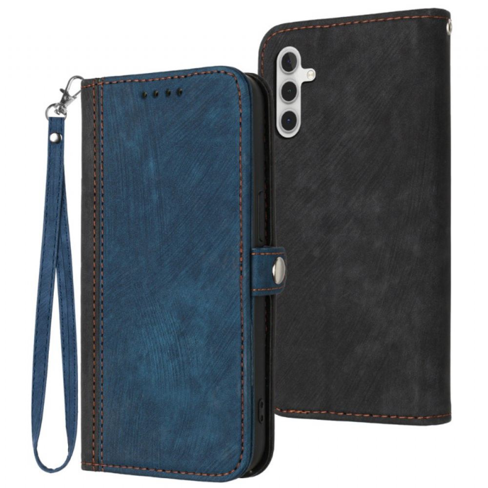 Kožený Kryt Samsung Galaxy S24 5g Styl Dvoubarevného Řemínku