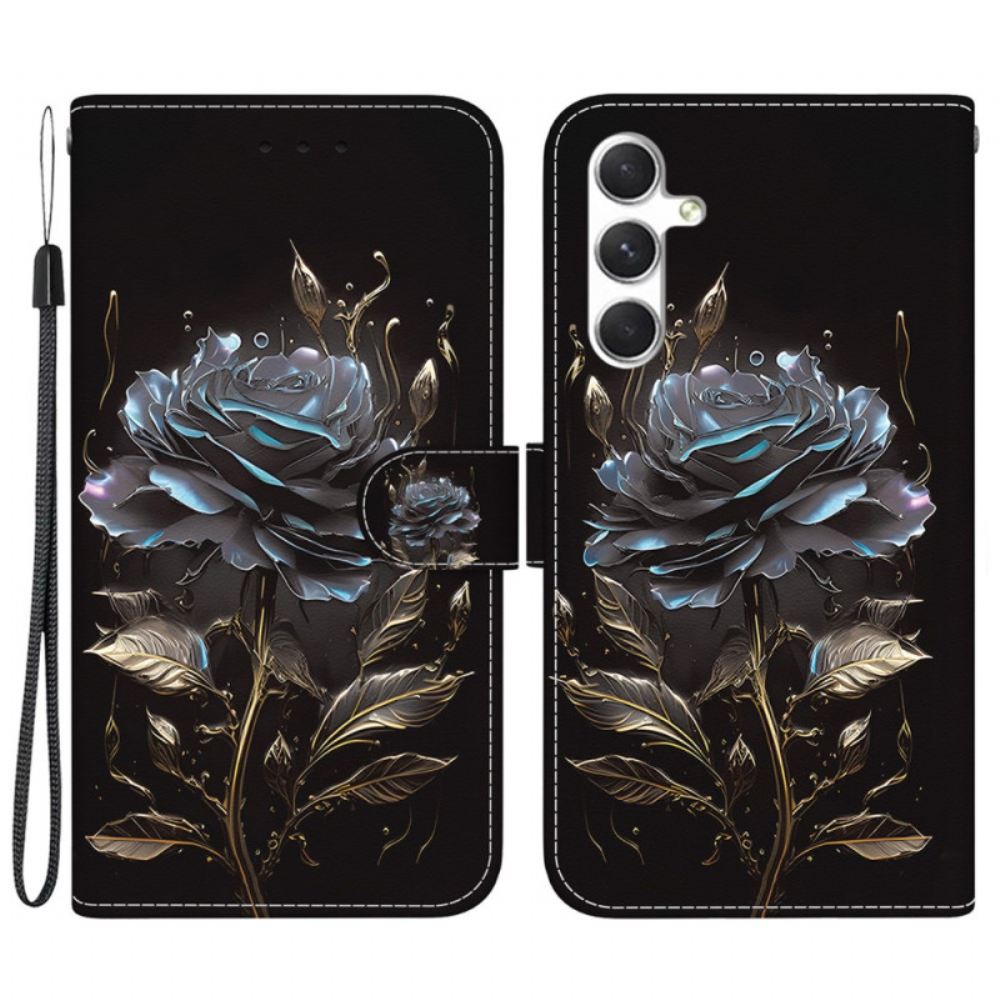 Kožený Kryt Samsung Galaxy S24 5g Černá Růže S Popruhem