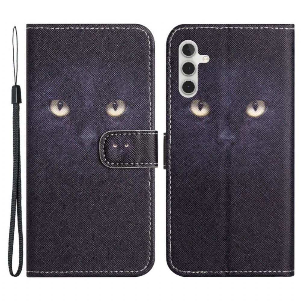 Kožený Kryt Samsung Galaxy S24 5g Černé Kočičí Oči S Páskem