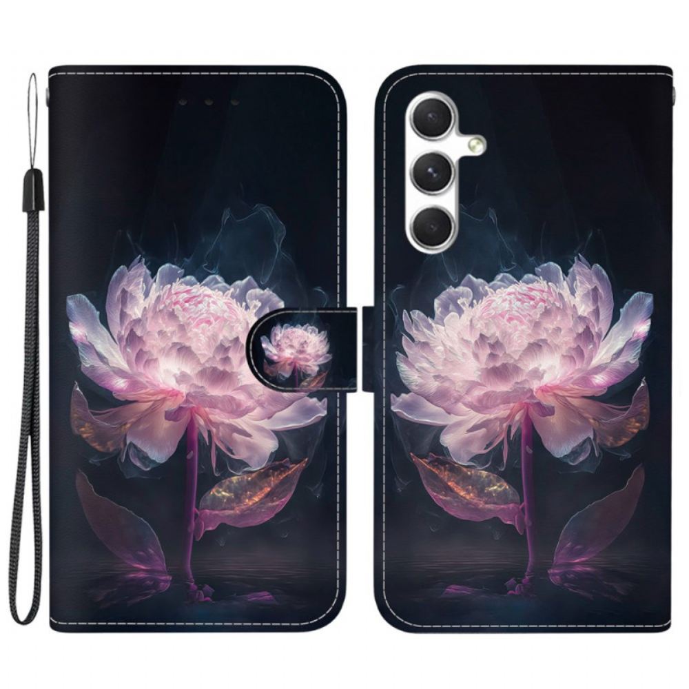 Peněženková Pouzdra Samsung Galaxy S24 5g Fialová Pivoňka S Řemínkem