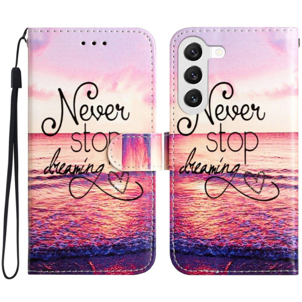 Peněženková Pouzdra Samsung Galaxy S24 5g Kryty Na Mobil Půlnoc Nikdy Nepřestávejte Snít S Popruhem
