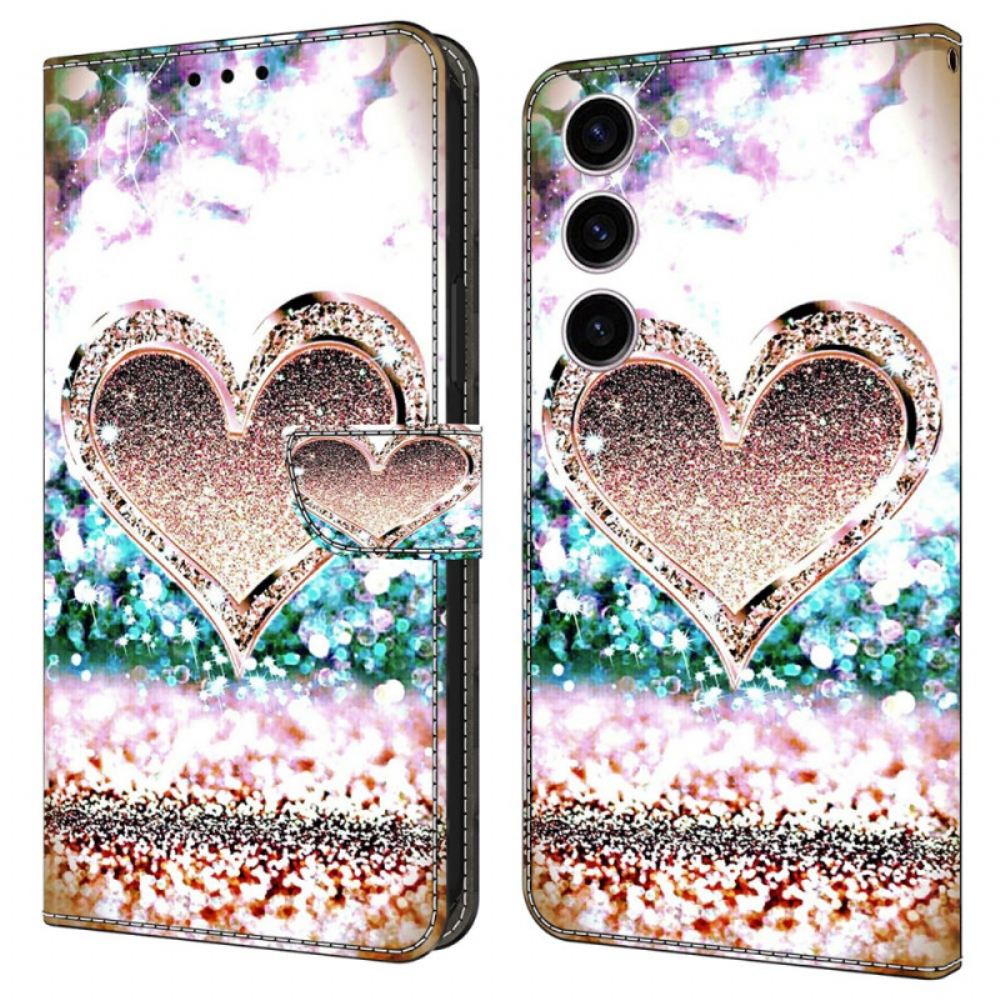 Peněženková Pouzdra Samsung Galaxy S24 5g Kryty Na Mobil Růžové Diamantové Srdce