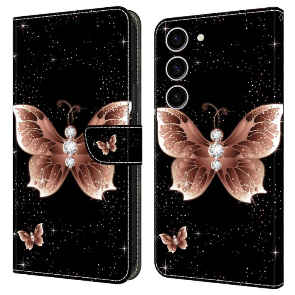 Peněženková Pouzdra Samsung Galaxy S24 5g Kryty Na Mobil Růžový Diamantový Motýl