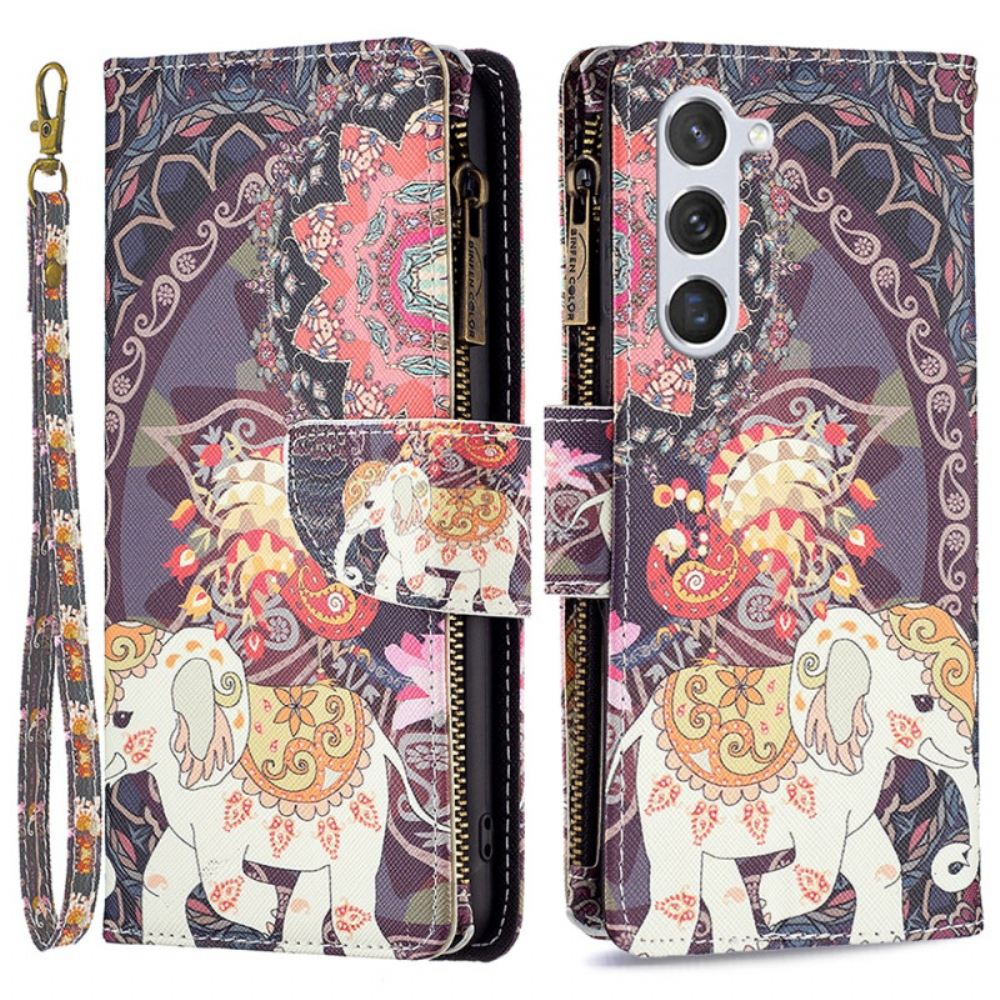 Peněženková Pouzdra Samsung Galaxy S24 5g Peněženka Tribal Elephant S Popruhem