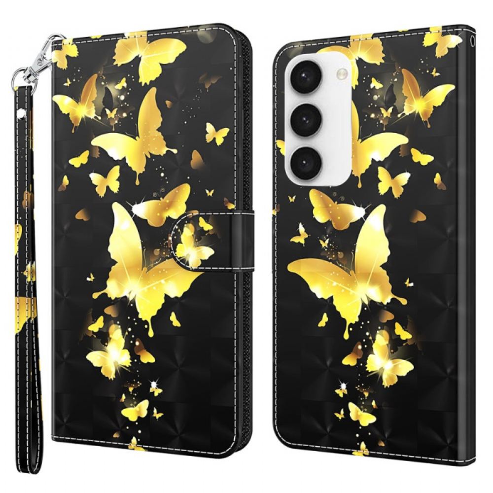 Peněženková Pouzdra Samsung Galaxy S24 5g Zlatí Motýli