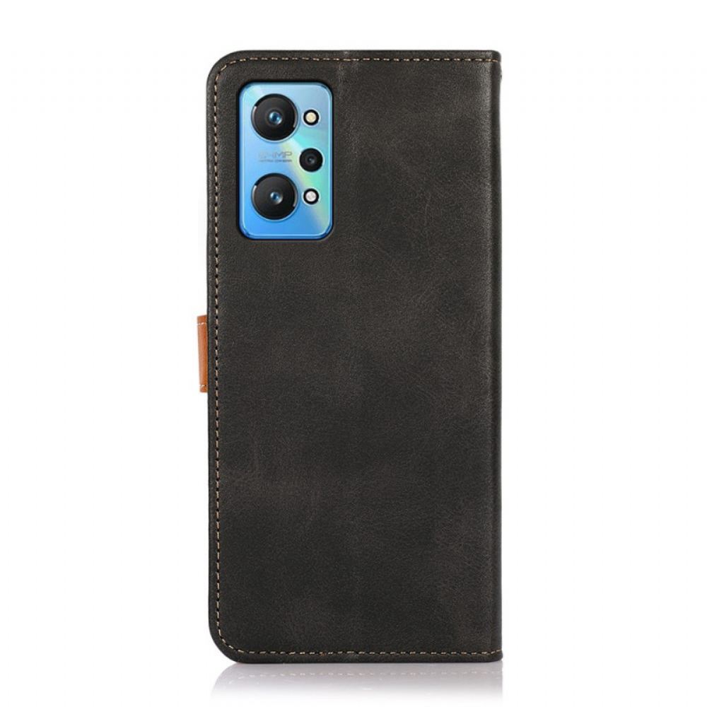 Flipové Pouzdro Na Realme GT Neo 3T / Neo 2 Dvoubarevná Zlatá Khazneh Spona