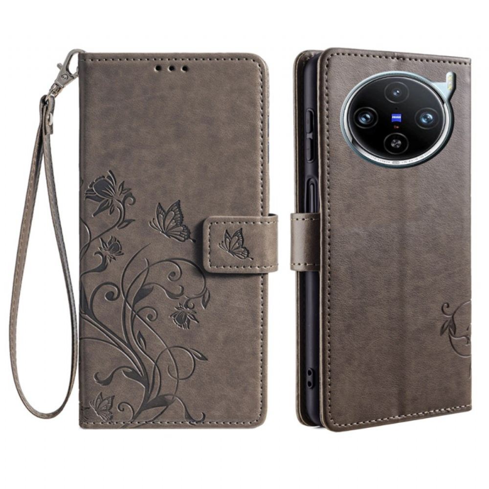 Kožený Kryt Vivo X100 Pro Květinový Popruh