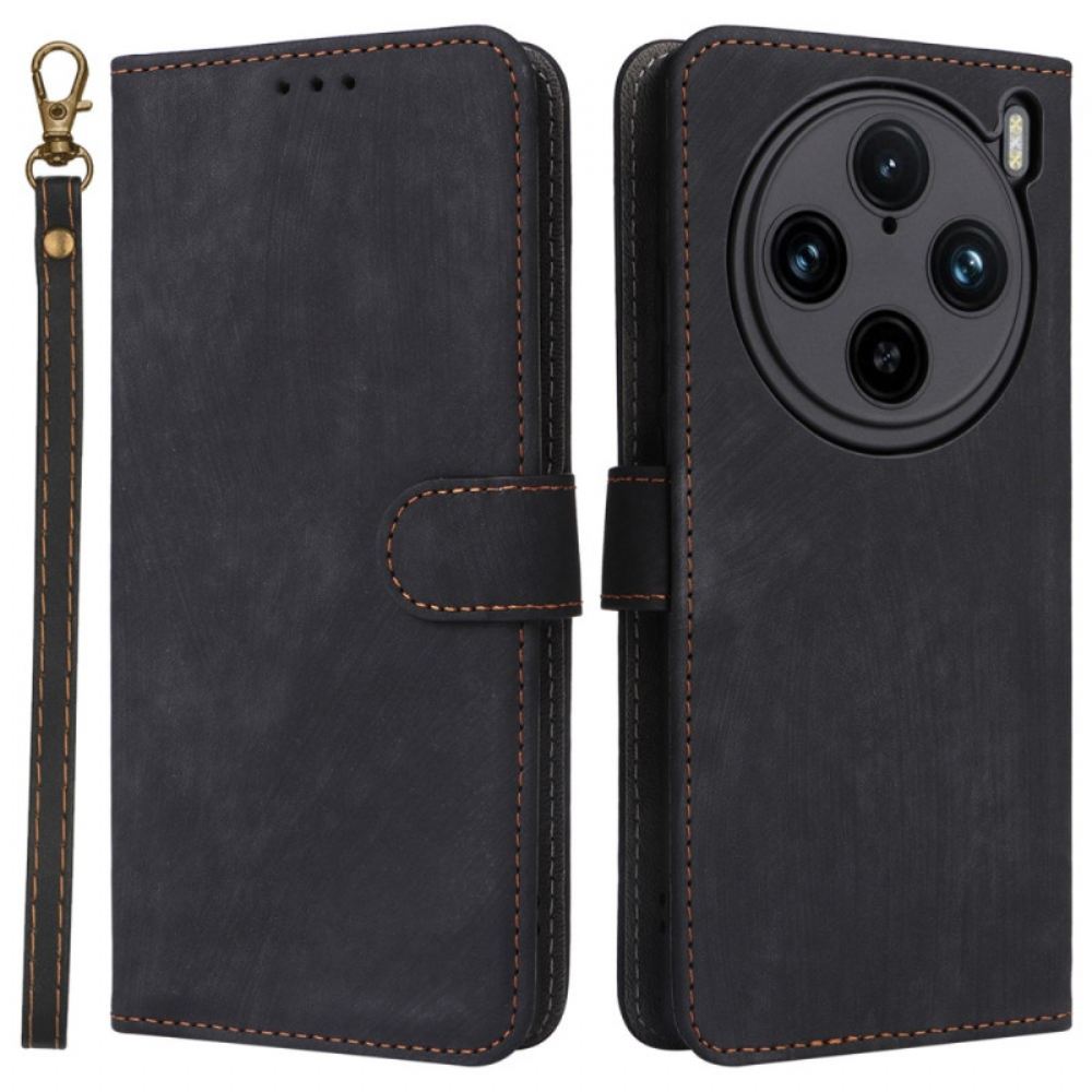 Kožený Kryt Vivo X100 Pro Řemínek S Efektem Semiše