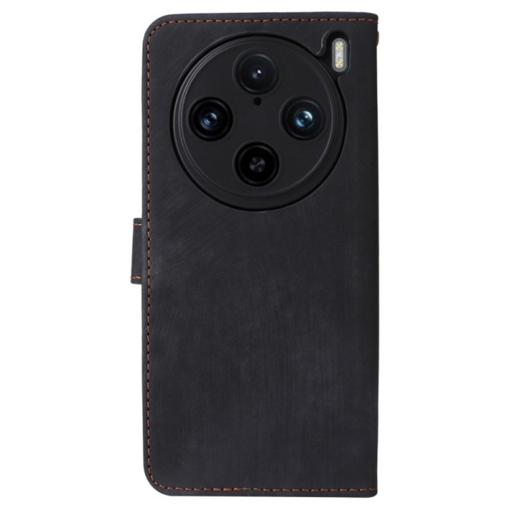 Kožený Kryt Vivo X100 Pro Řemínek S Efektem Semiše