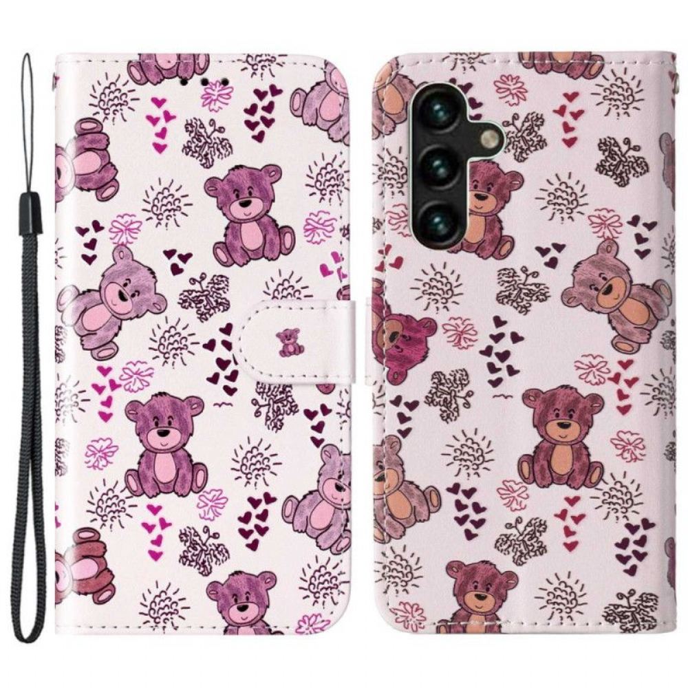 Flipové Pouzdro Na Samsung Galaxy S23 5G Na Lana Plyšoví Medvídci