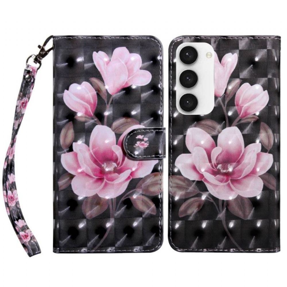Flipové Pouzdro Na Samsung Galaxy S23 5G Na Lana Strappy Květinové