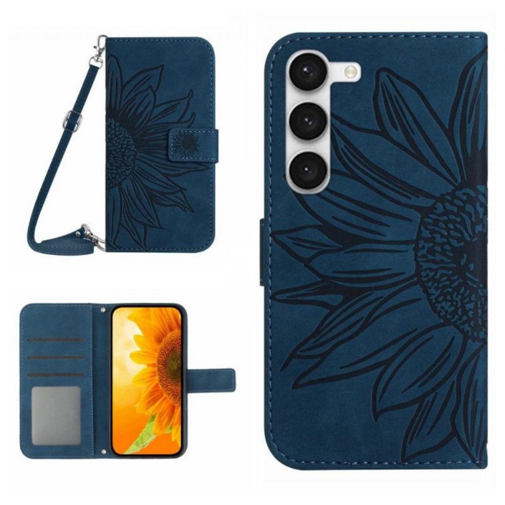 Flipové Pouzdro Na Samsung Galaxy S23 5G Slunečnicový Popruh Přes Rameno