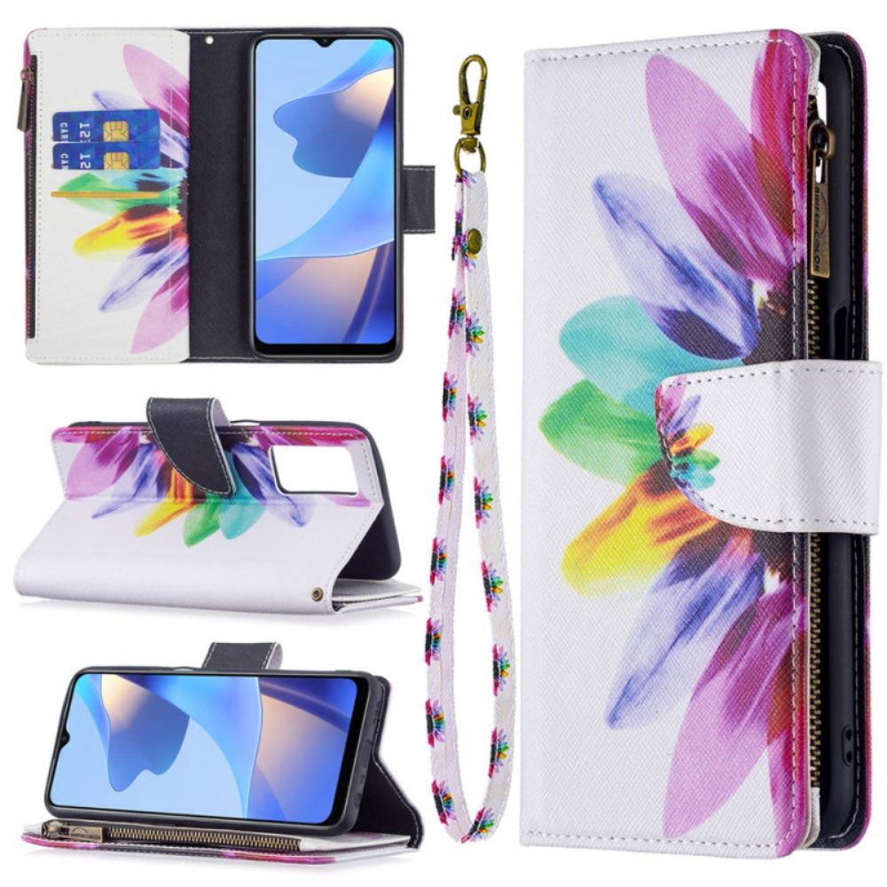 Flipové Pouzdro Na Oppo A16 / A16s Květinová Kapsa Na Zip