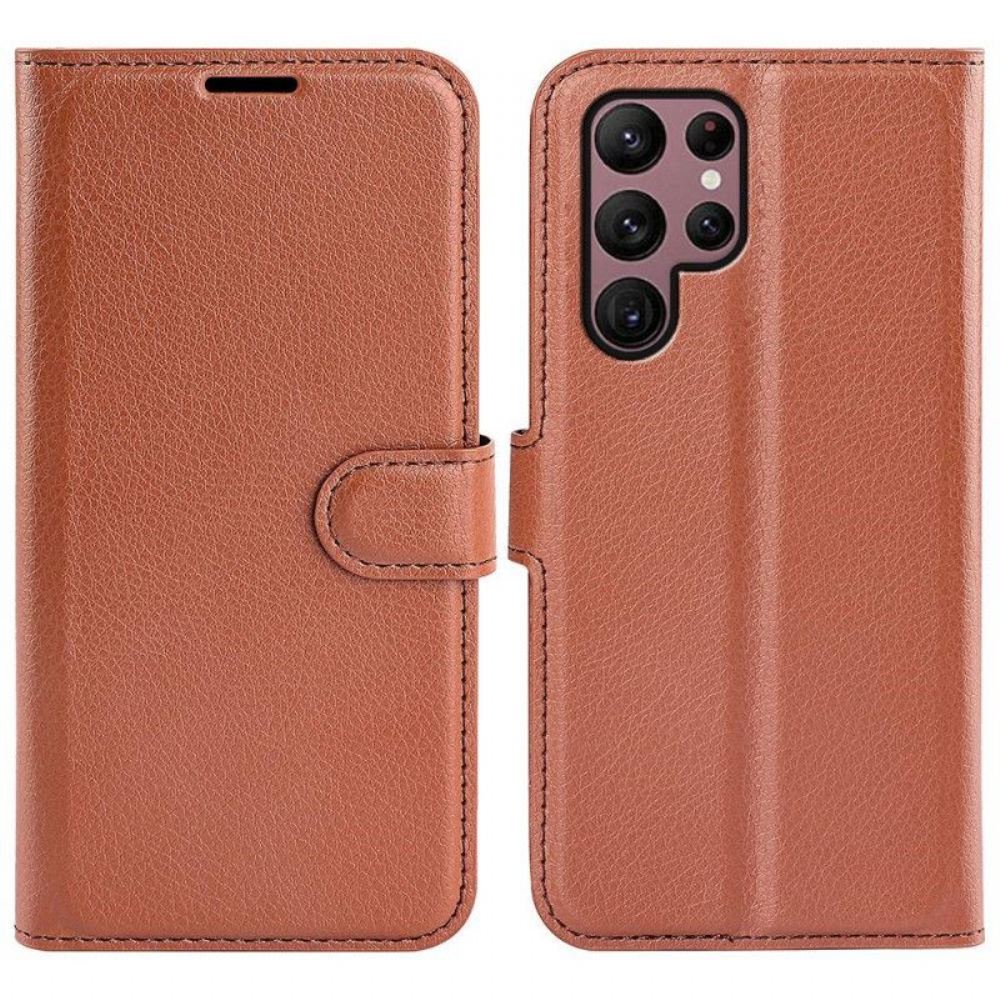 Flipové Pouzdro Na Samsung Galaxy S23 Ultra 5G Klasický Kožený Efekt Litchi