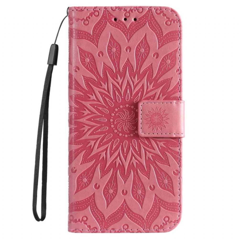 Flipové Pouzdro Na iPhone 14 Pro Max Sluneční Mandala Se Šňůrkou