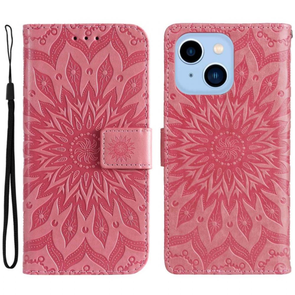 Flipové Pouzdro Na iPhone 14 Pro Max Sluneční Mandala Se Šňůrkou