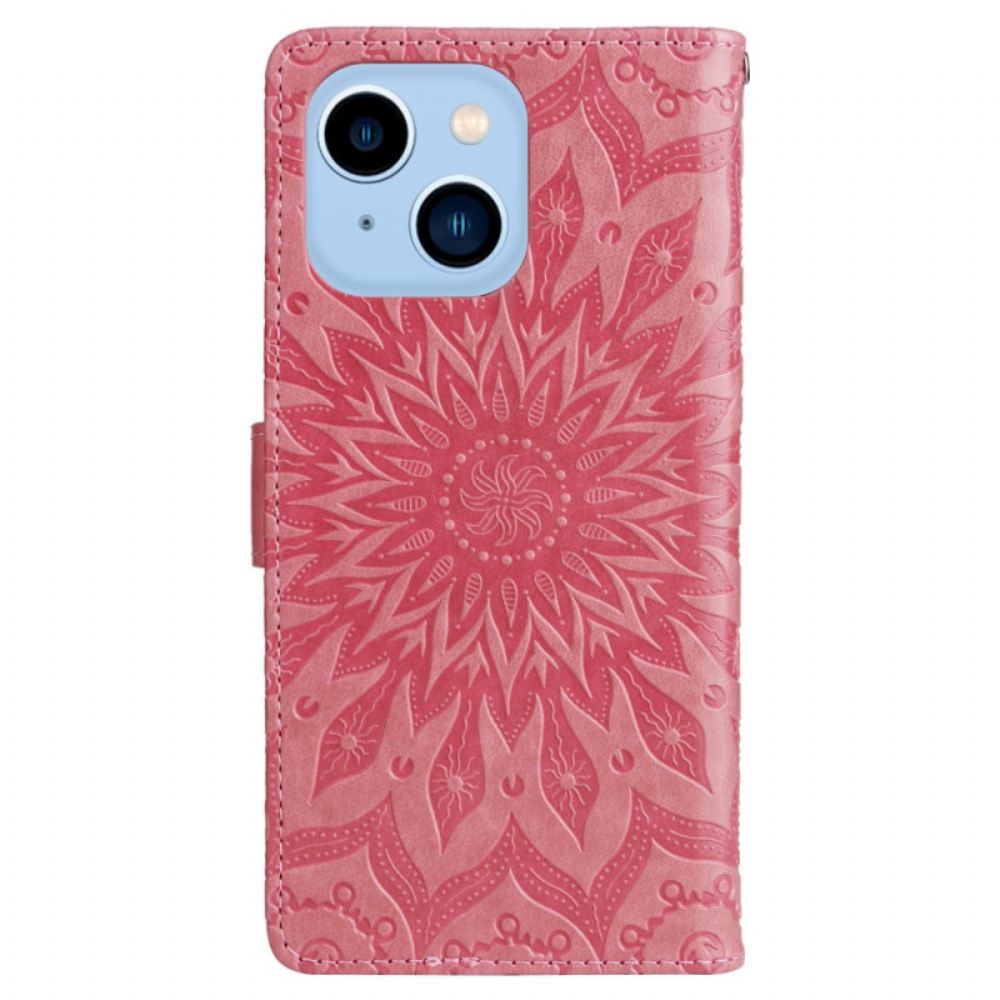 Flipové Pouzdro Na iPhone 14 Pro Max Sluneční Mandala Se Šňůrkou