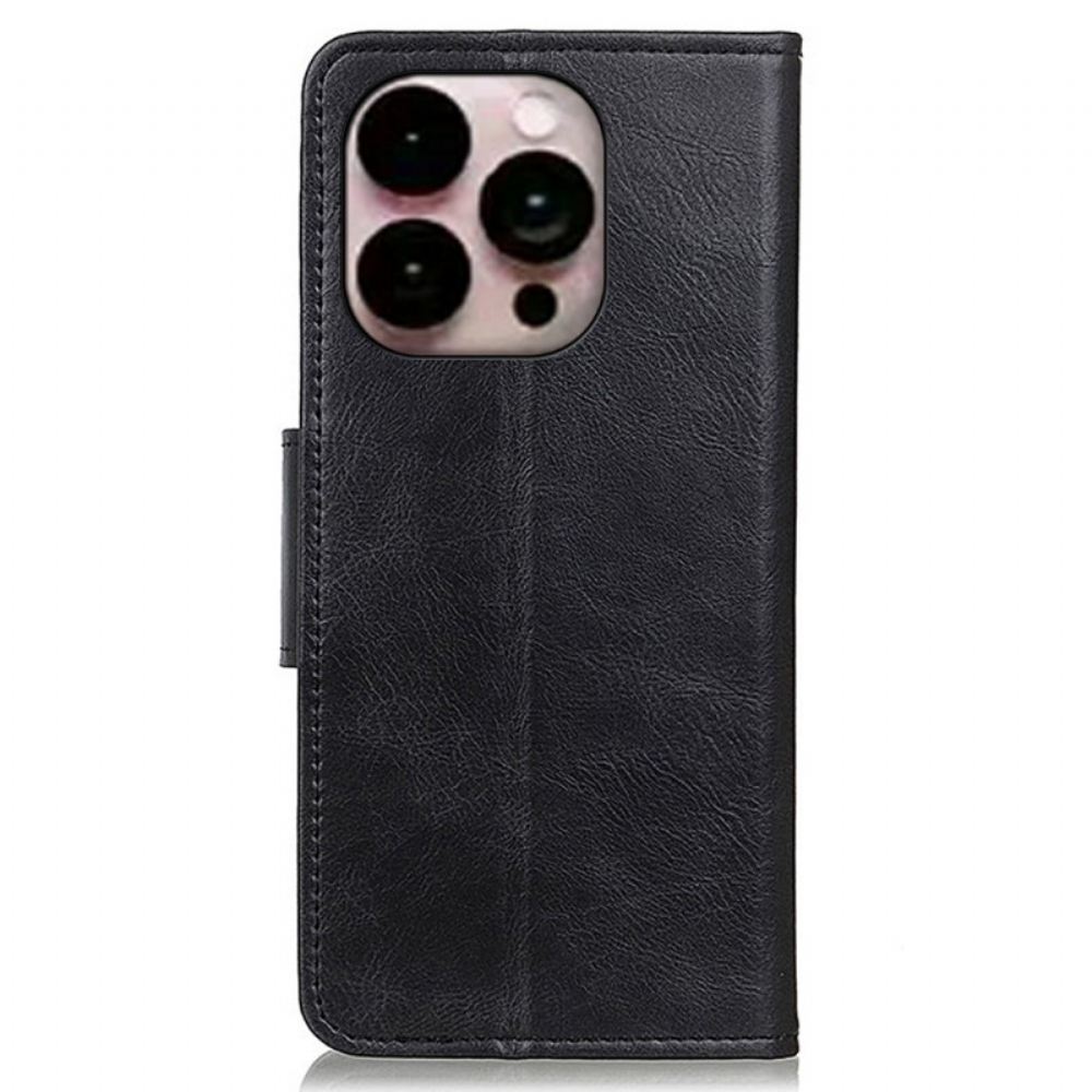 Kožené Pouzdro Na iPhone 14 Pro Max Oboustranná Spona V Koženém Stylu