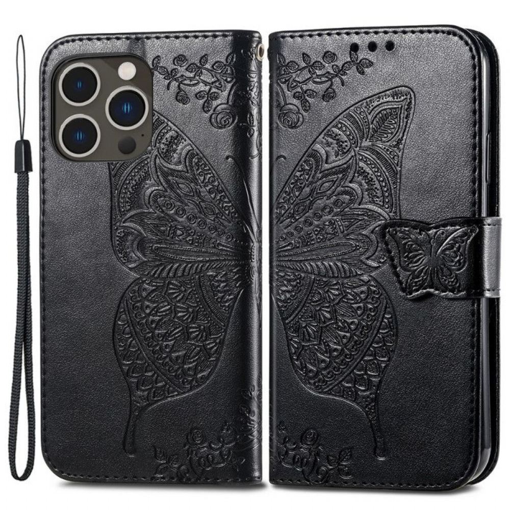 Flipové Pouzdro Na iPhone 15 Pro Barokní Motýl