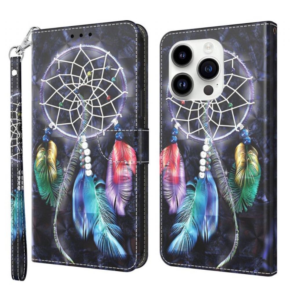Flipové Pouzdro Na iPhone 15 Pro Na Lana Lapač Snů S Popruhem