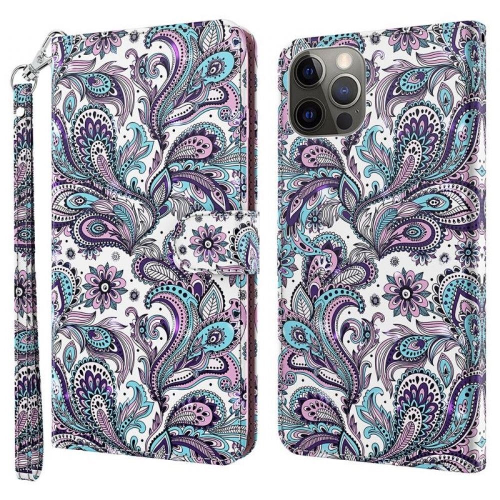 Kožené Pouzdro Na iPhone 15 Pro Na Lana 3d Vzor S Popruhem