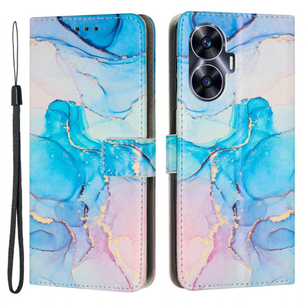 Kožený Kryt Na Realme C55 Mramor Se Šňůrkou