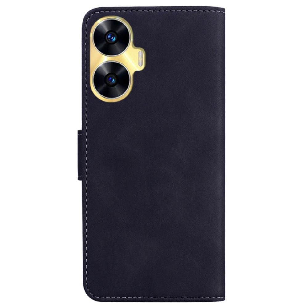 Kožený Kryt Na Realme C55 Viditelné Prošívání