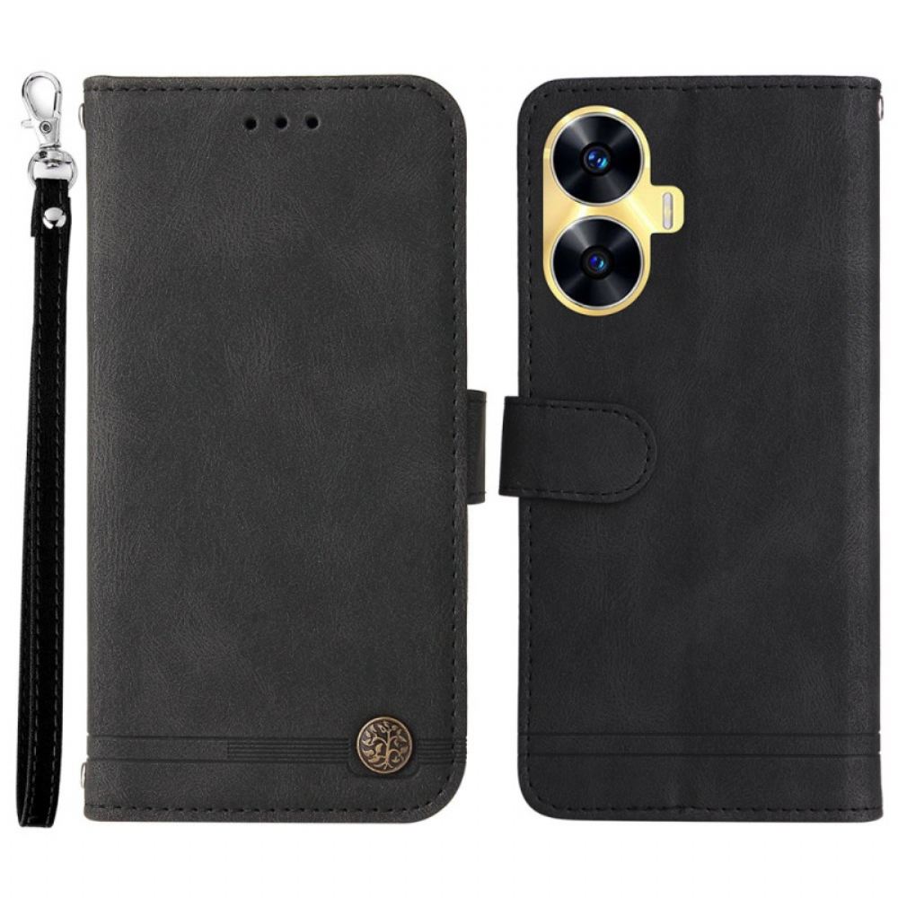 Kožený Kryt Realme C55 Dekorativní Nýt S Efektem Semiše