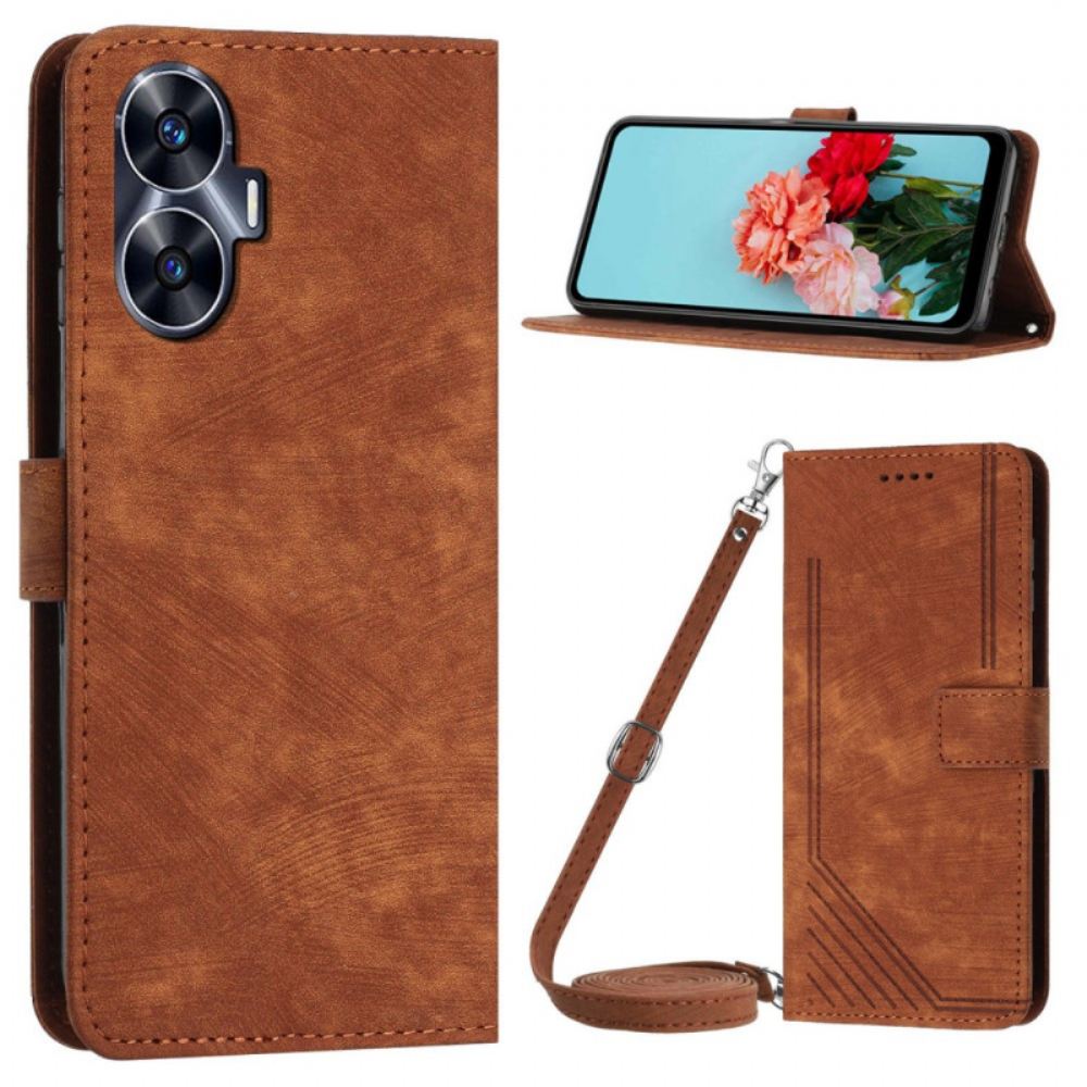 Kožený Kryt Realme C55 Geometrické Linie Se Šňůrkou