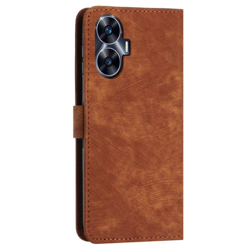 Kožený Kryt Realme C55 Geometrické Linie Se Šňůrkou