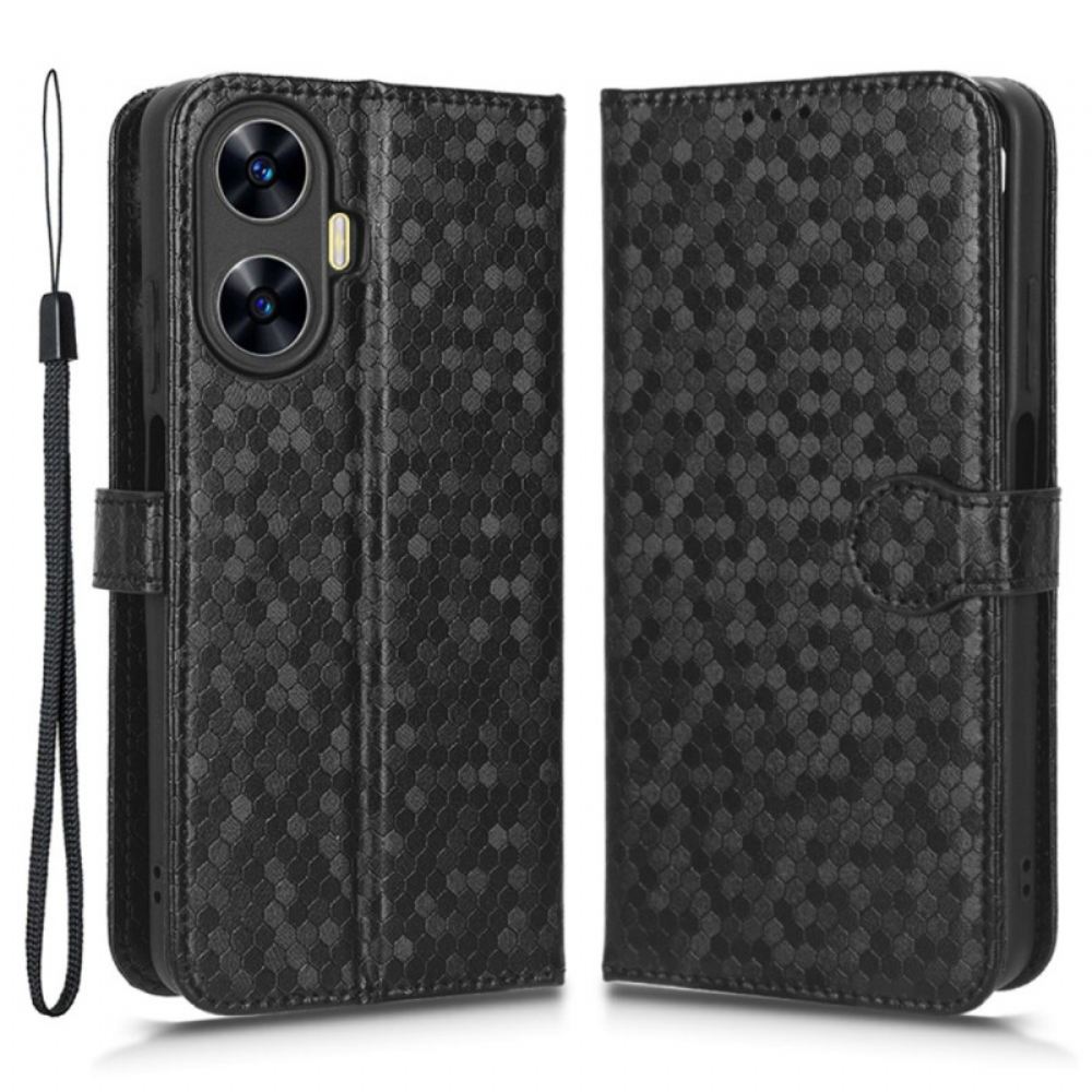 Kožený Kryt Realme C55 Lesklé Tečky S Páskem