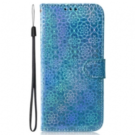 Kožený Kryt Realme C55 Peněženka S Páskem V Disko Stylu