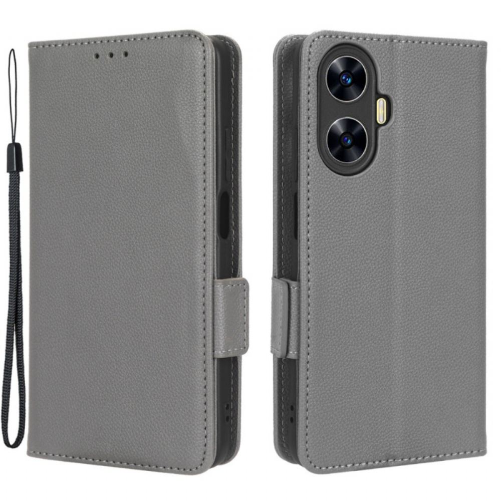 Kožený Kryt Realme C55 Peněženka S Úzkým Páskem