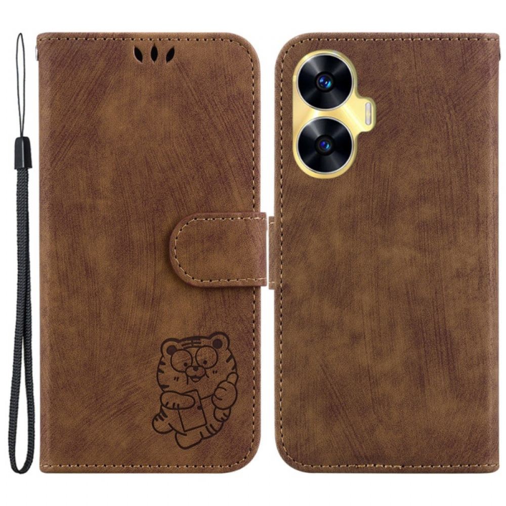 Kožený Kryt Realme C55 Roztomilý Tygr