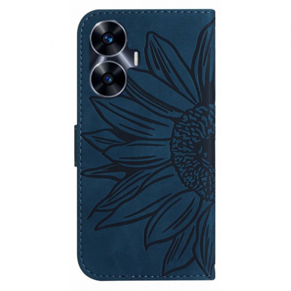 Kožený Kryt Realme C55 Taška Přes Rameno S Potiskem Slunečnic