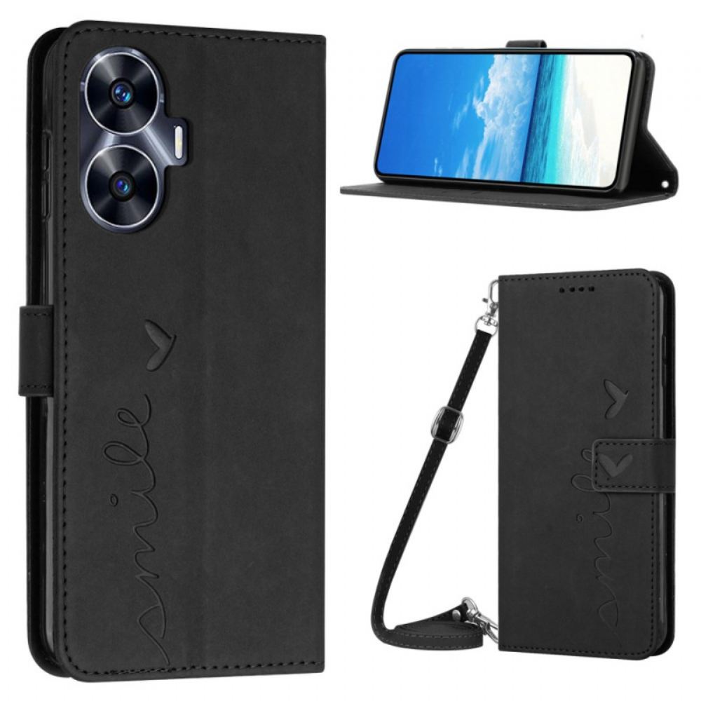 Kožený Kryt Realme C55 Úsměv S Ramenním Popruhem