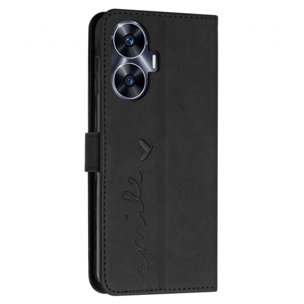 Kožený Kryt Realme C55 Úsměv S Ramenním Popruhem