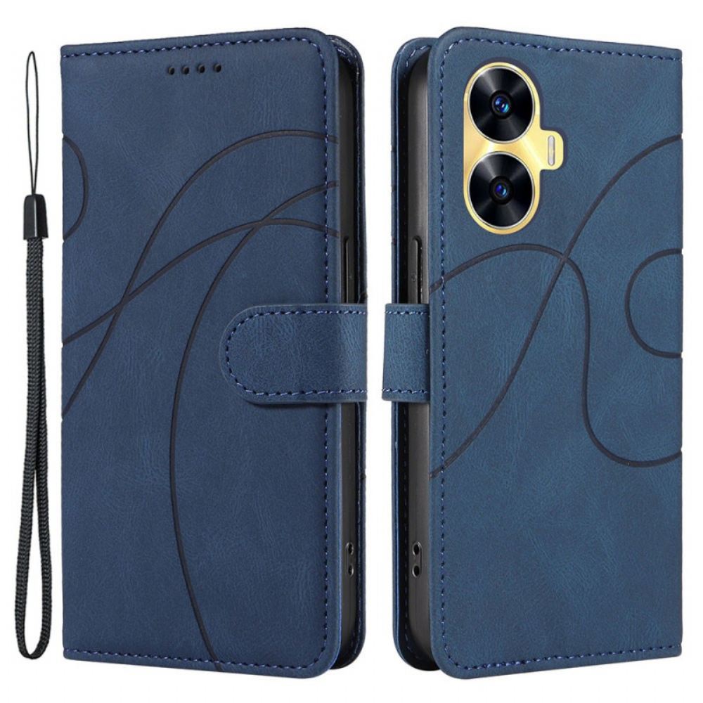 Kožený Kryt Realme C55 Vlnité Linie Se Šňůrkou