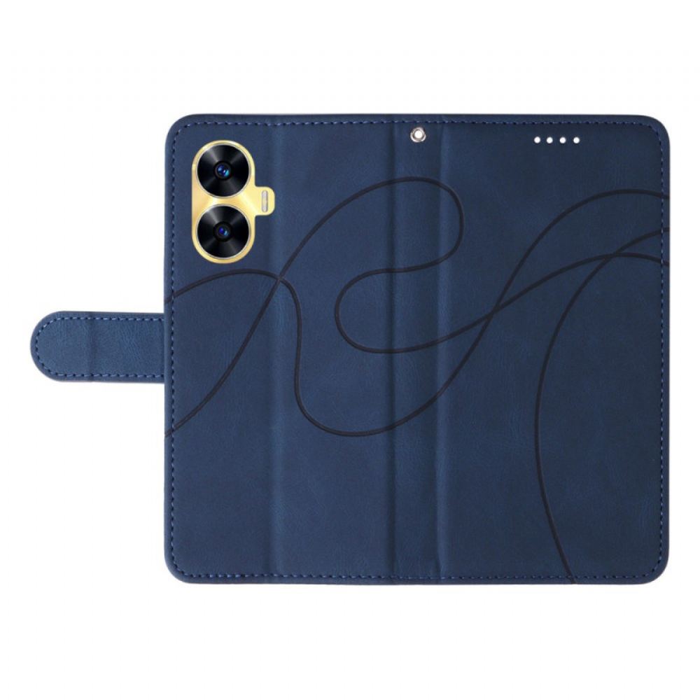 Kožený Kryt Realme C55 Vlnité Linie Se Šňůrkou