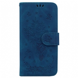 Kožený Kryt Realme C55 Vzor Růží A Motýlů