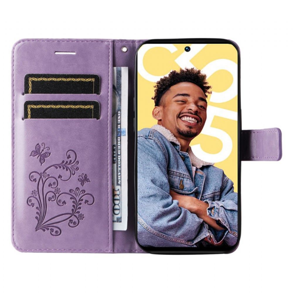 Kožený Kryt Realme C55 Řemínek S Obřími Motýly